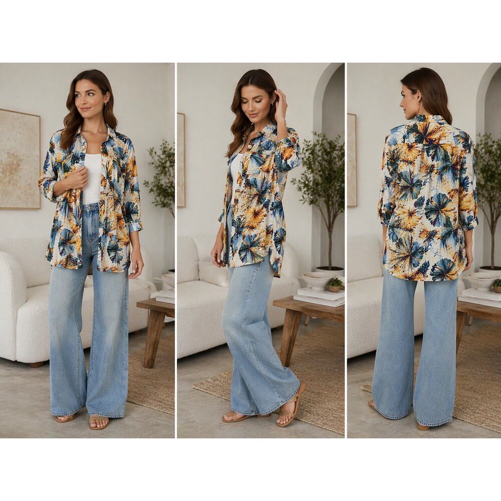 Chico’s Tropical Floral Button-Up Shirt. Size US 16/18 | Lightweight